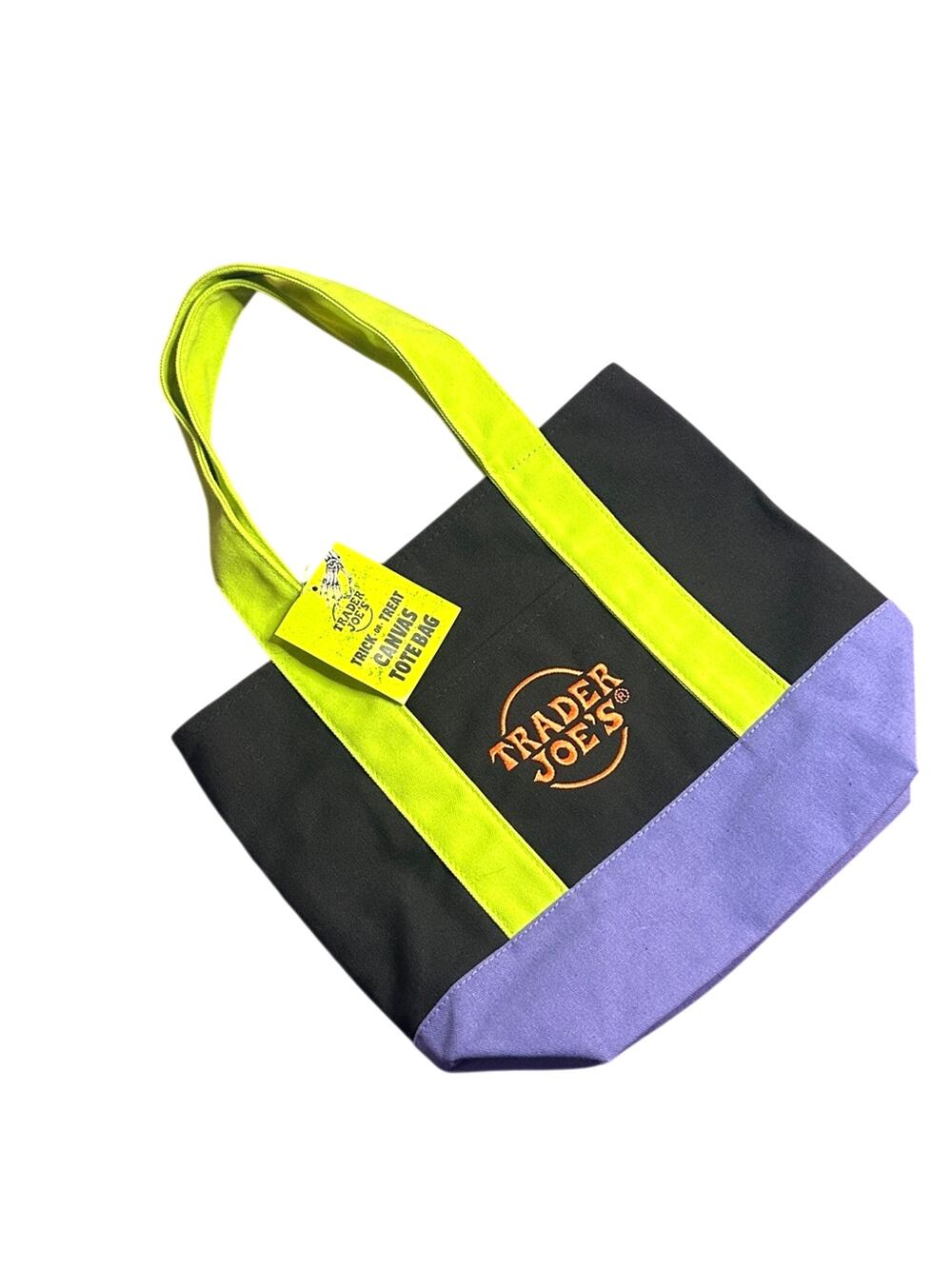 NWT Trader Joe’s Halloween Mini Tote Bag Black Purple Green Limited Edition